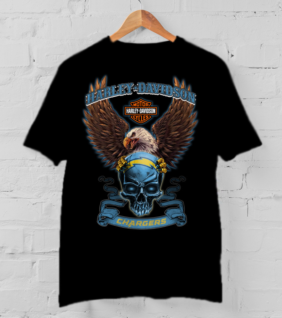 Harley Davidson Motor Cycles Chargers Eagle Skull Badge T-Shirt