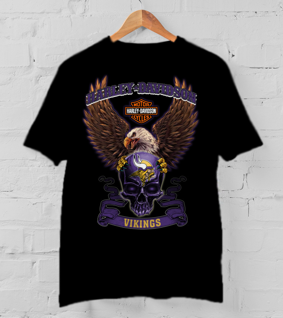 Harley Davidson Motor Cycles Bald Eagle Vikings Minnesota Vikings T-Shirt