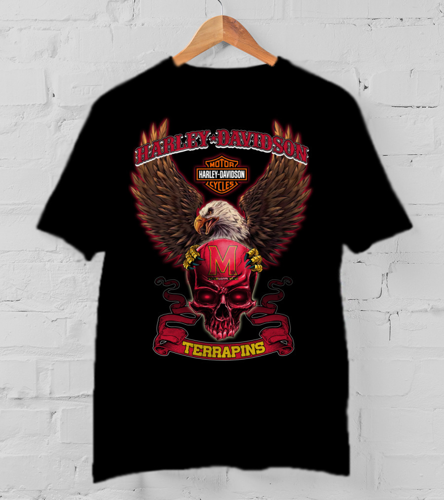 Harley Davidson Maryland Terrapins Eagle And Skull T-Shirt