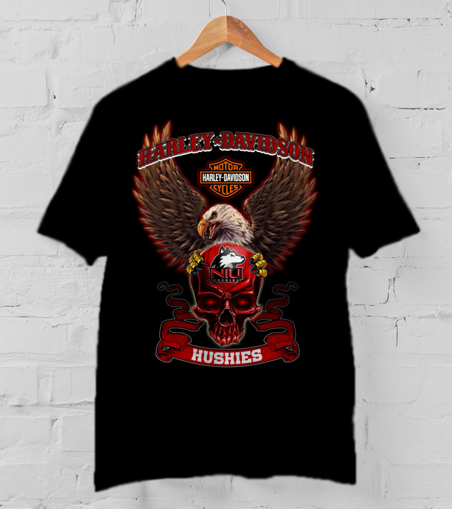 Harley Davidson Northern Illinois Huskies Eagle And Skull T-Shirt