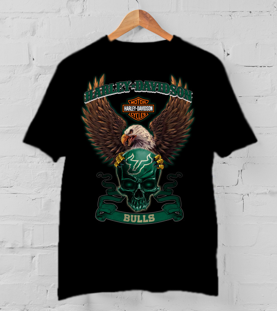 Harley Davidson Motor Cycles South Florida Bulls Eagle And Skull T-Shirt