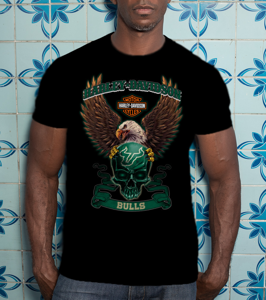 Harley Davidson Motor Cycles South Florida Bulls Eagle And Skull T-Shirt