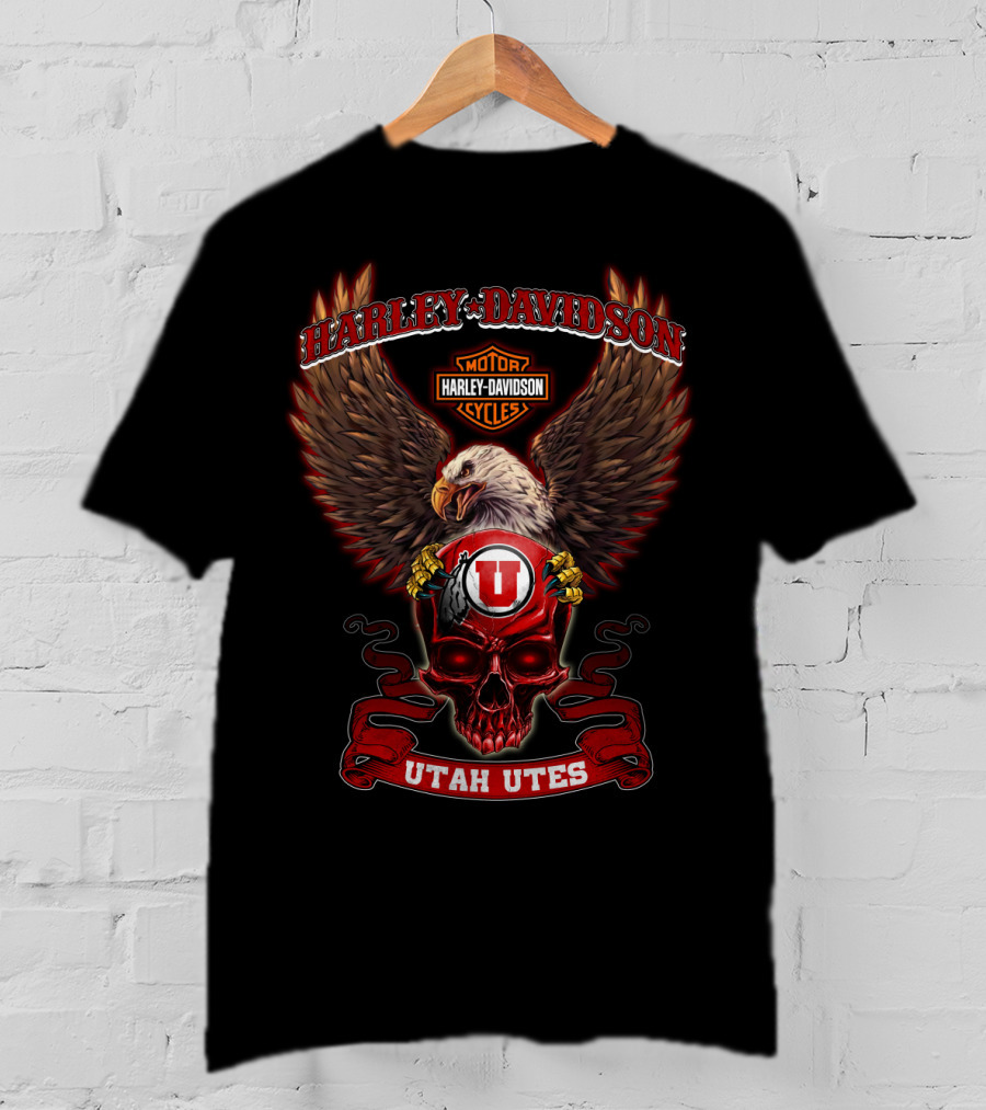 Harley Davidson Utah Utes Bald Eagle Skull T-Shirt