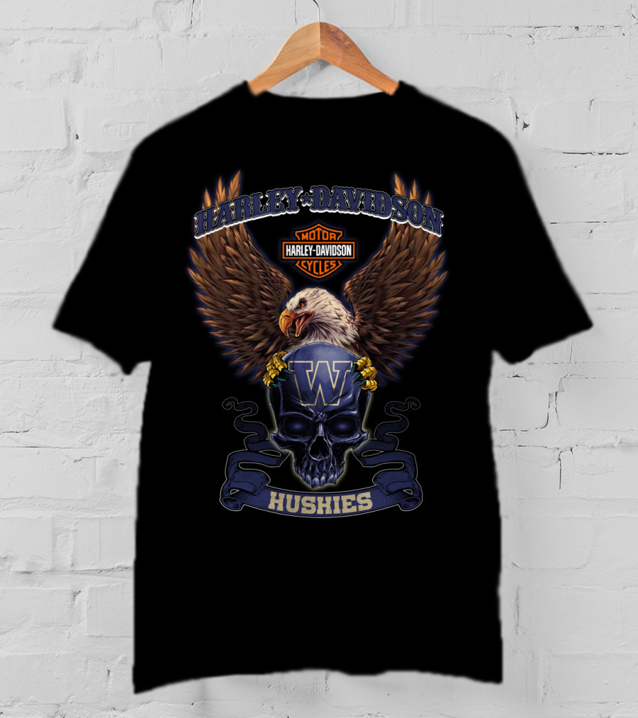 Harley Davidson Motorcycles Eagle Washington Huskies W T-Shirt