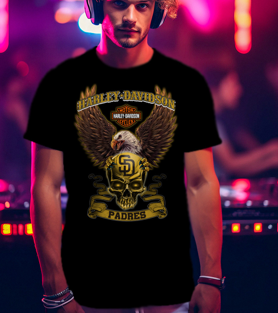 Harley Davidson Sd Padres Mlb Skull Eagle T-Shirt