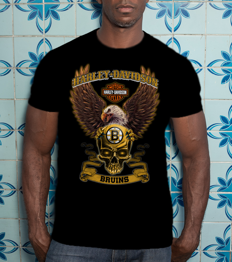 Harley Davidson Boston Bruins Eagle Skull T-Shirt