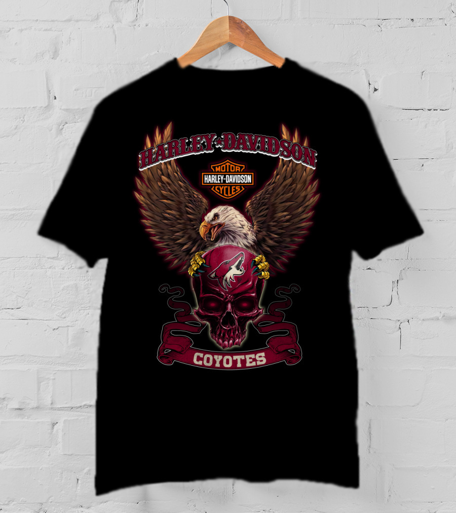 Harley Davidson Motorcycles Arizona Coyotes Bald Eagle Shield T-Shirt