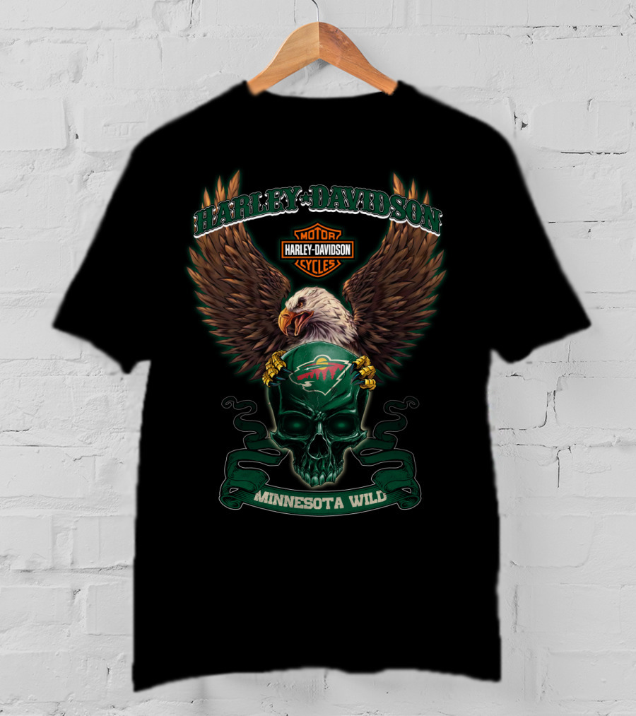 Harley Davidson Motor Cycles Eagle Skull Minnesota Wild T-Shirt