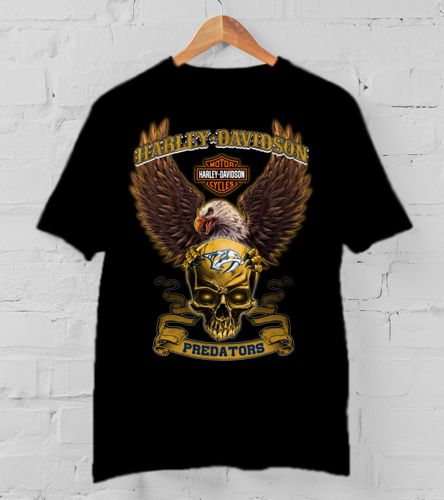 Harley Davidson Predators Nashville Motor Cycles Eagle Skull T-Shirt