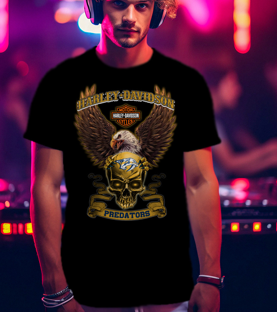 Harley Davidson Predators Nashville Motor Cycles Eagle Skull T-Shirt