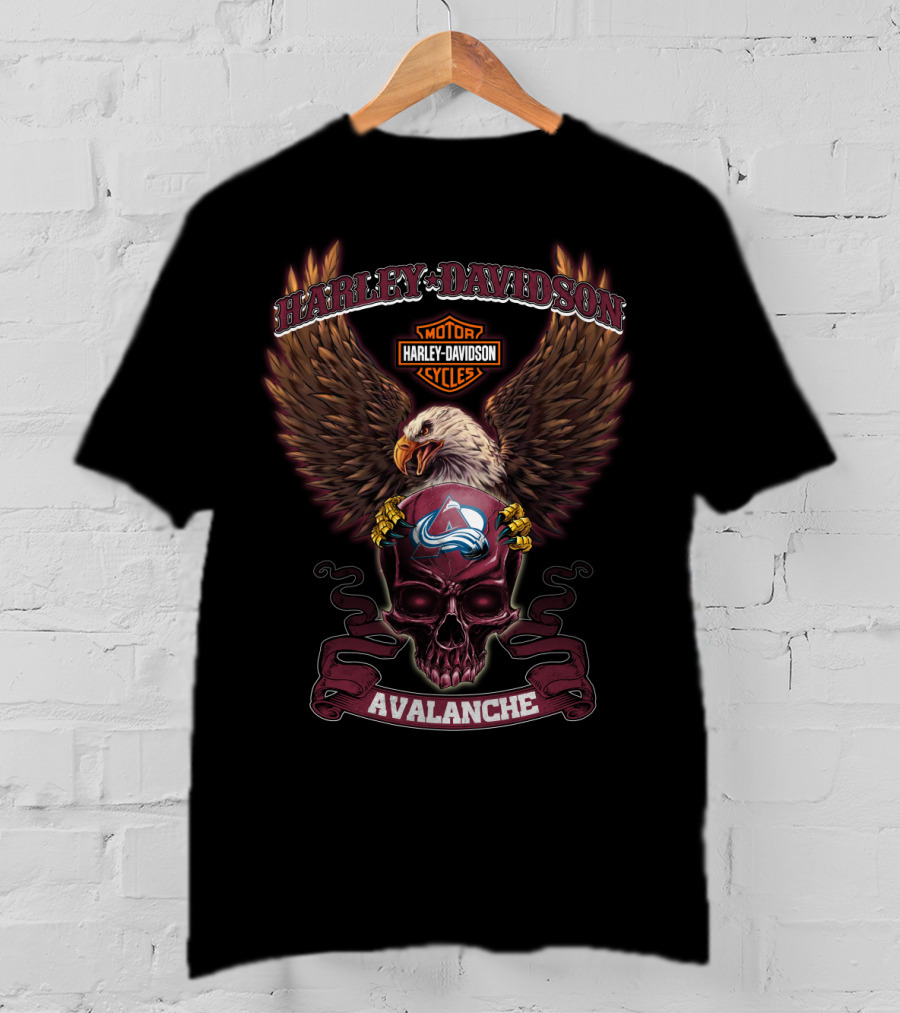 Harley Davidson Motorcycles Avalanche With Eagle And Colorado Avalanche T-Shirt