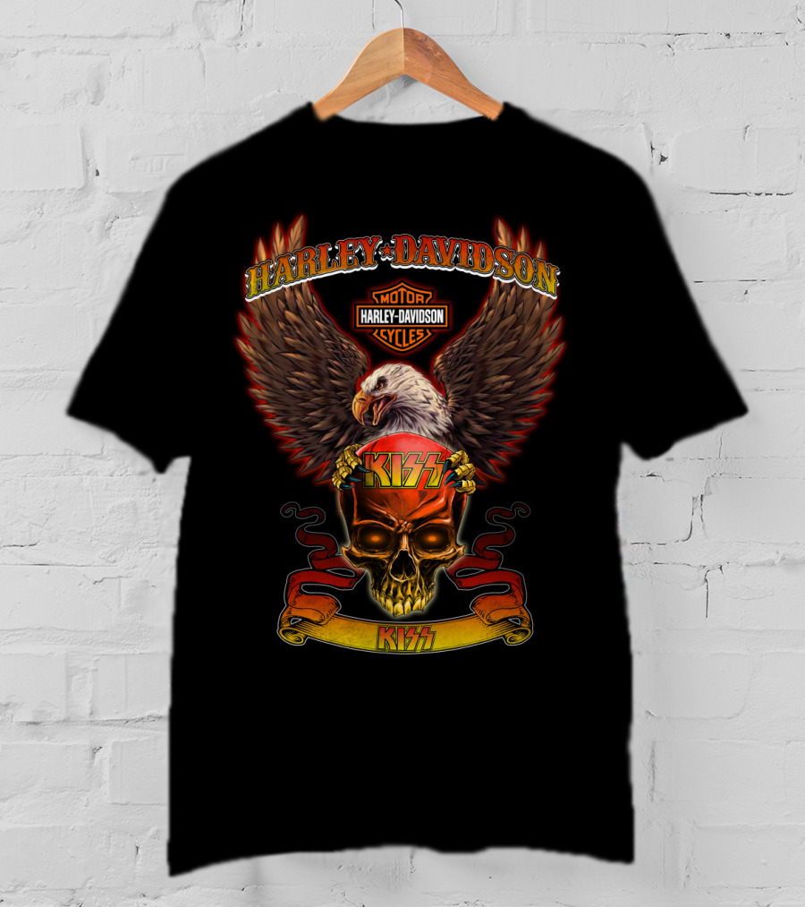 Harley Davidson Motor Cycles Eagle Skull Kiss T-Shirt