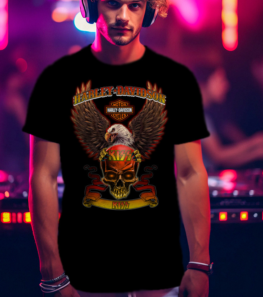Harley Davidson Motor Cycles Eagle Skull Kiss T-Shirt