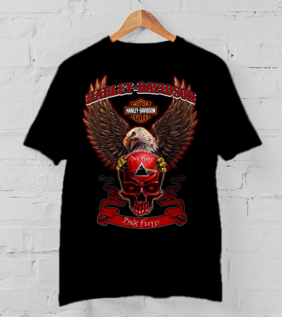 Harley Davidson Motor Cycles Pink Floyd Eagle Skull T-Shirt