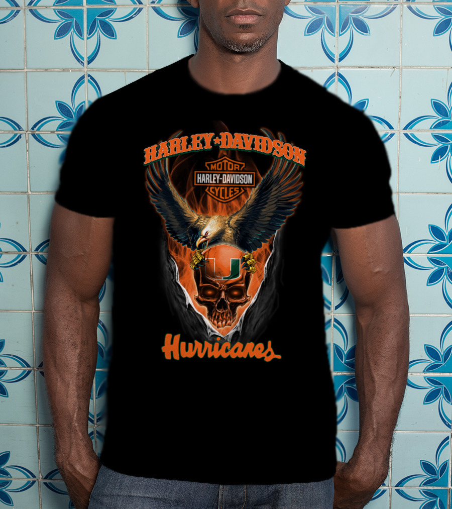 Harley Davidson Miami Hurricanes Motorcycles Skull And Eagle T-Shirt