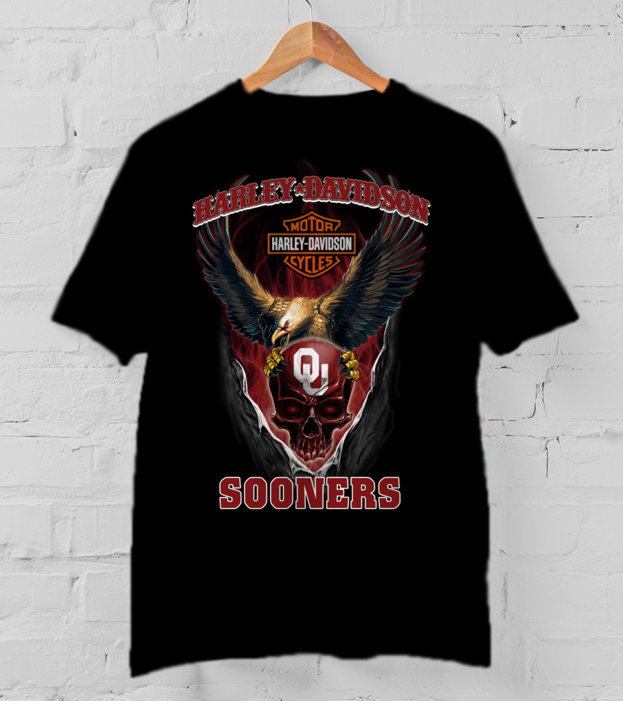 Harley Davidson Motor Cycles Sooners Ou Eagle Skull T-Shirt