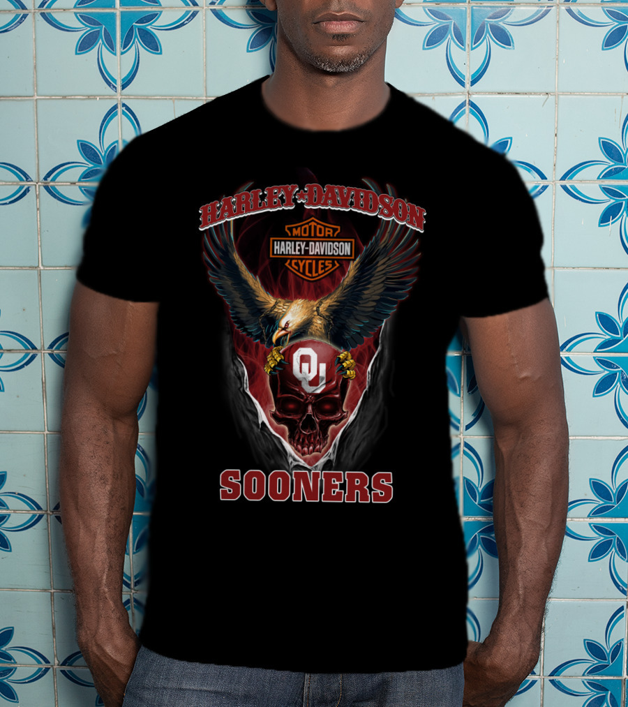 Harley Davidson Motor Cycles Sooners Ou Eagle Skull T-Shirt