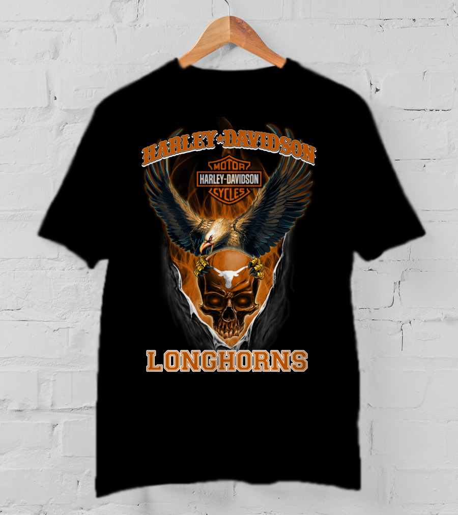 Harley Davidson Motorcycles Longhorns Eagle Skull T-Shirt