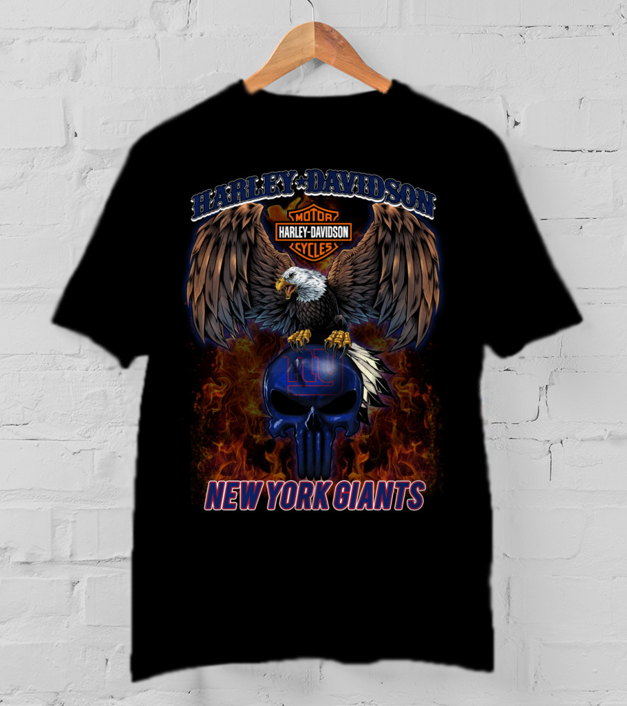 Harley Davidson Eagle New York Giants Skull Nfl Football T-Shirt