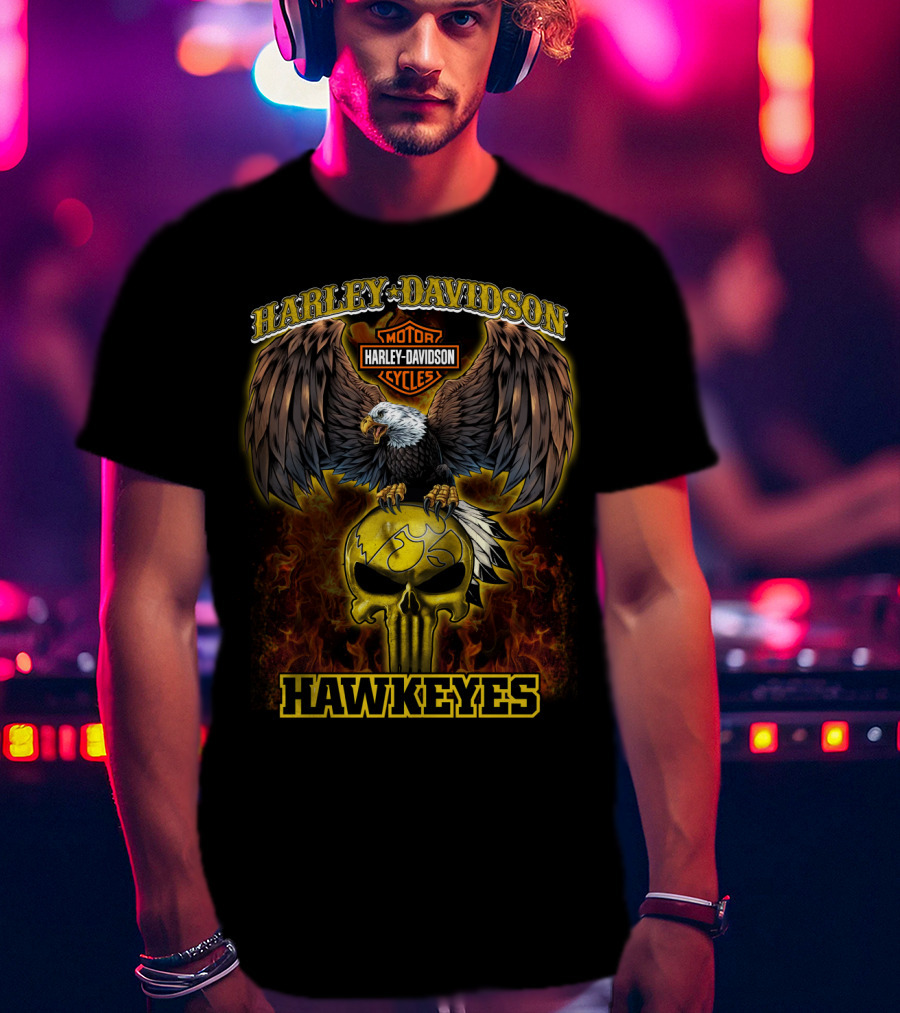 Harley Davidson Hawkeyes Eagle Skull Flame T-Shirt