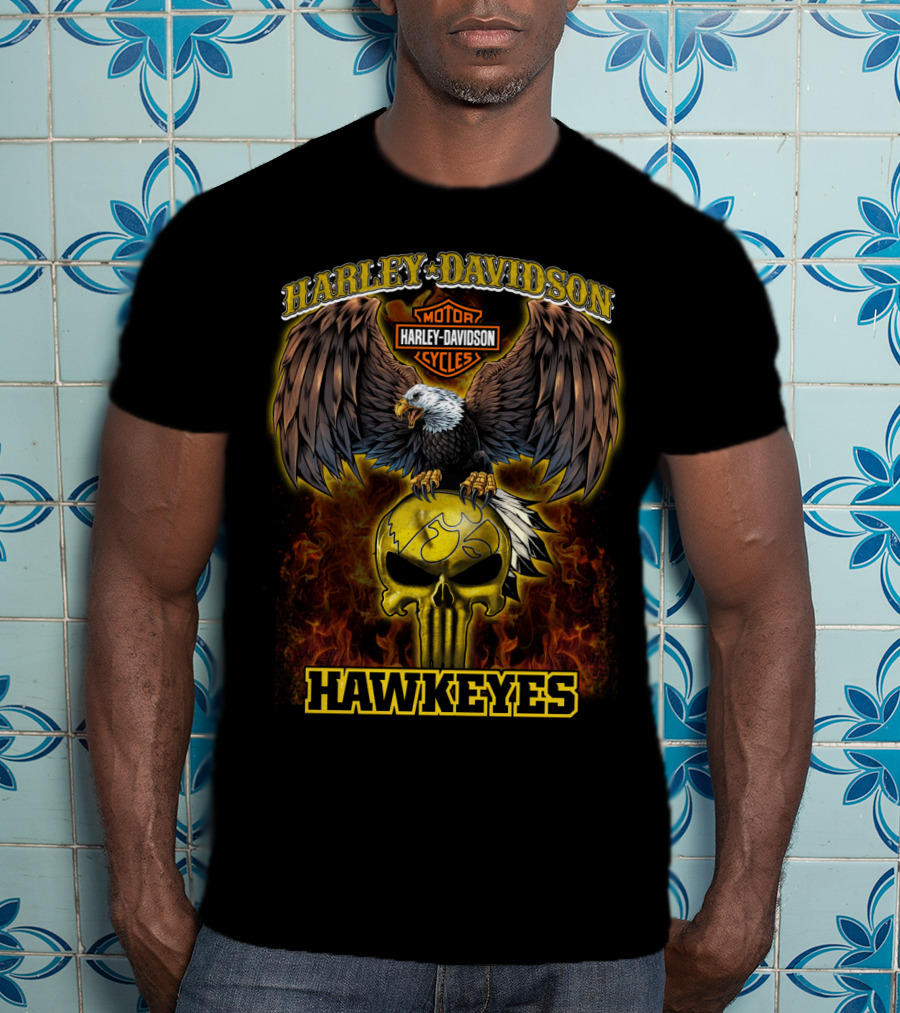 Harley Davidson Hawkeyes Eagle Skull Flame T-Shirt
