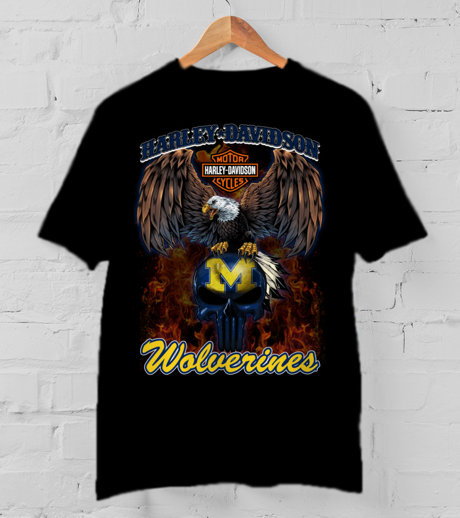 Harley Davidson Motor Cycles Eagle Michigan Wolverines T-Shirt