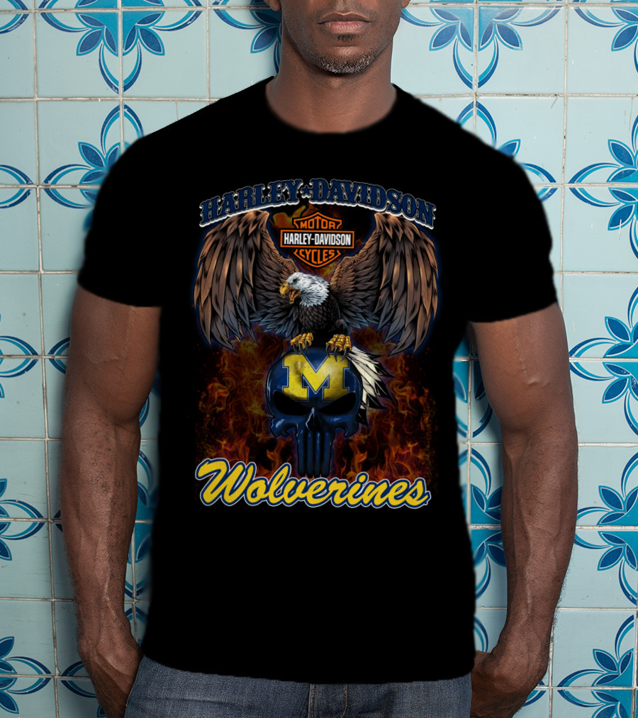 Harley Davidson Motor Cycles Eagle Michigan Wolverines T-Shirt