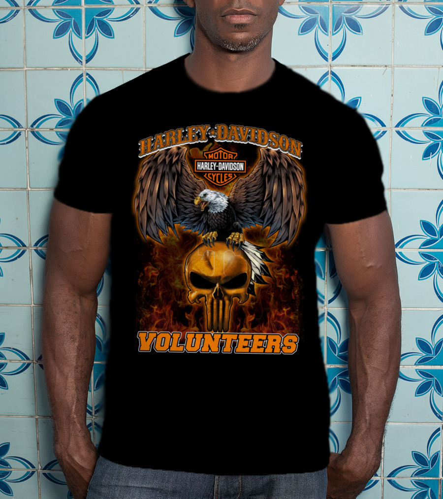 Harley Davidson Motor Cycles Eagle Flame Tennessee Volunteers T-Shirt
