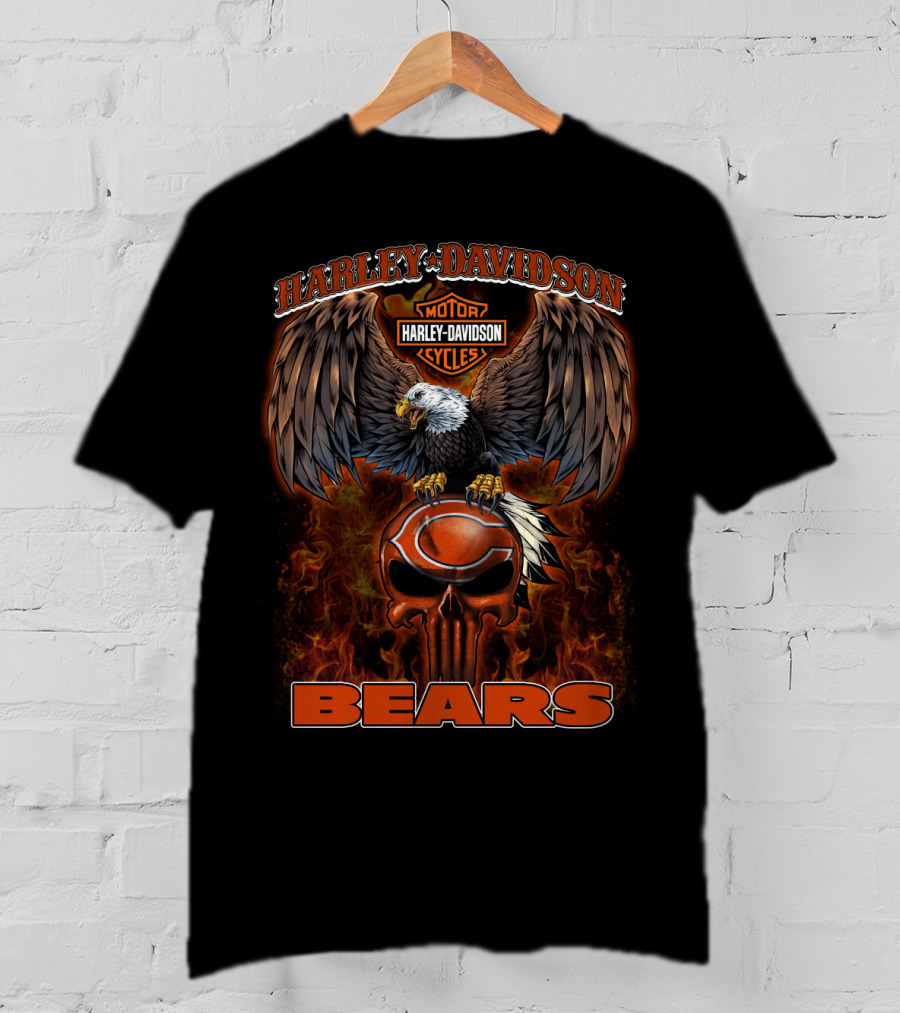Harley Davidson Motor Cycles Eagle Chicago Bears T-Shirt