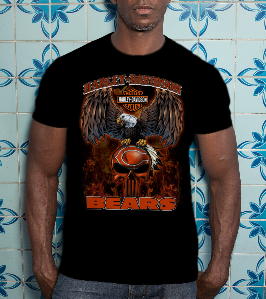 Harley Davidson Motor Cycles Eagle Chicago Bears T-Shirt
