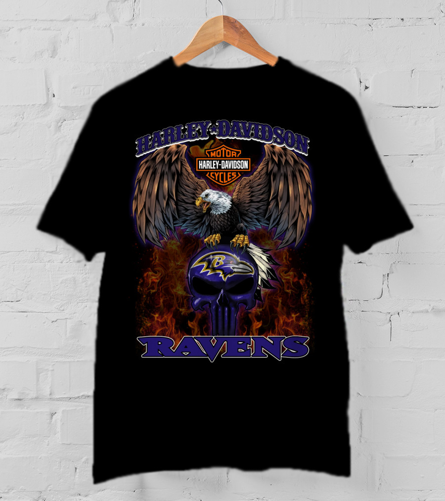 Harley Davidson Motor Cycles Eagle Ravens Baltimore Ravens T-Shirt