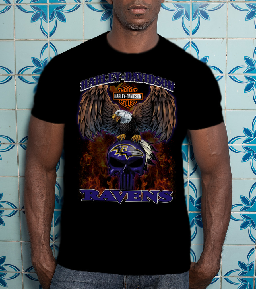 Harley Davidson Motor Cycles Eagle Ravens Baltimore Ravens T-Shirt