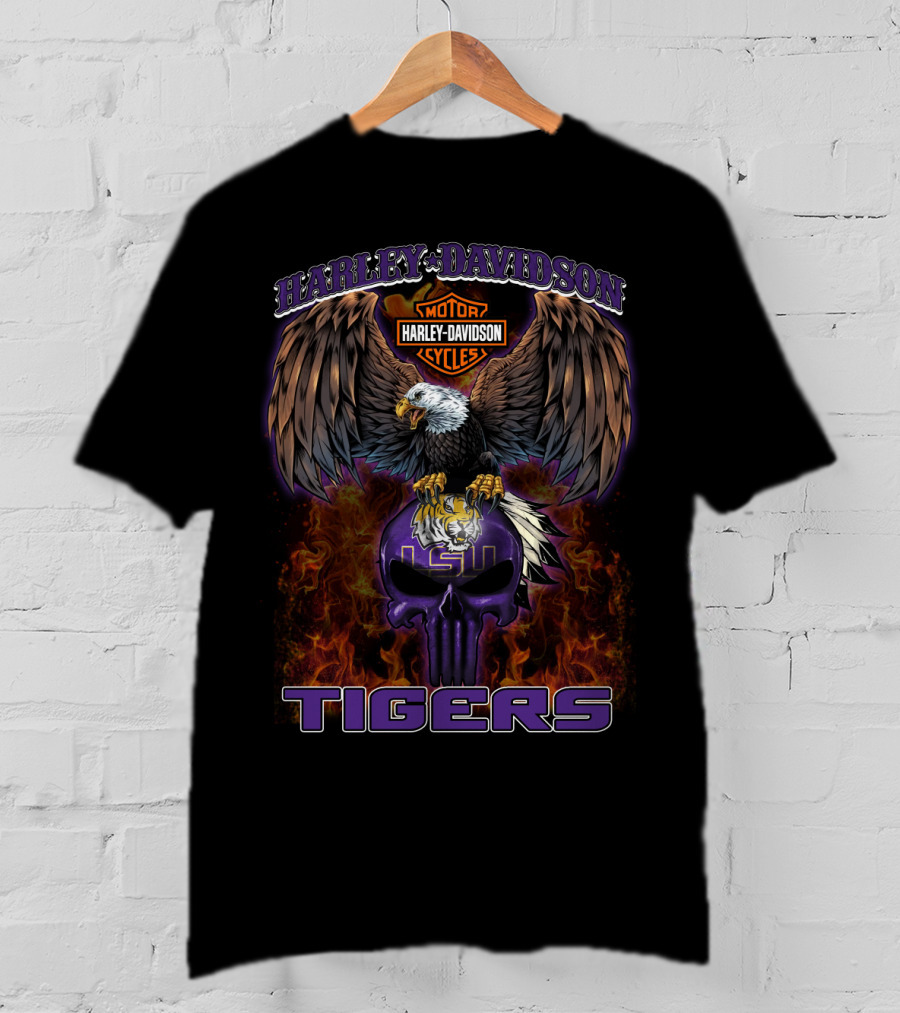 Harley Davidson Lsu Tigers Eagle And Skull T-Shirt