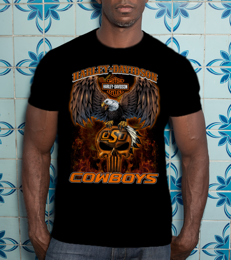 Harley Davidson Motorcycles Osu Cowboys Eagle T-Shirt
