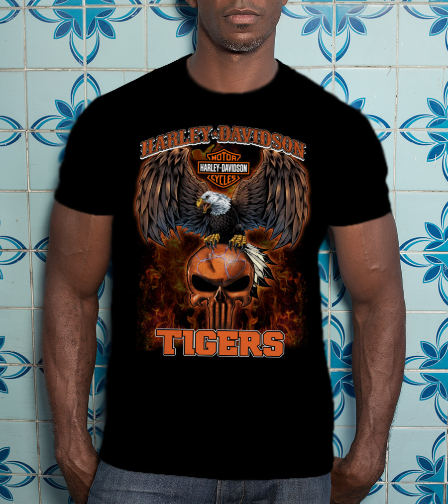 Harley Davidson Cycles Eagle Skull Flames Tigers T-Shirt
