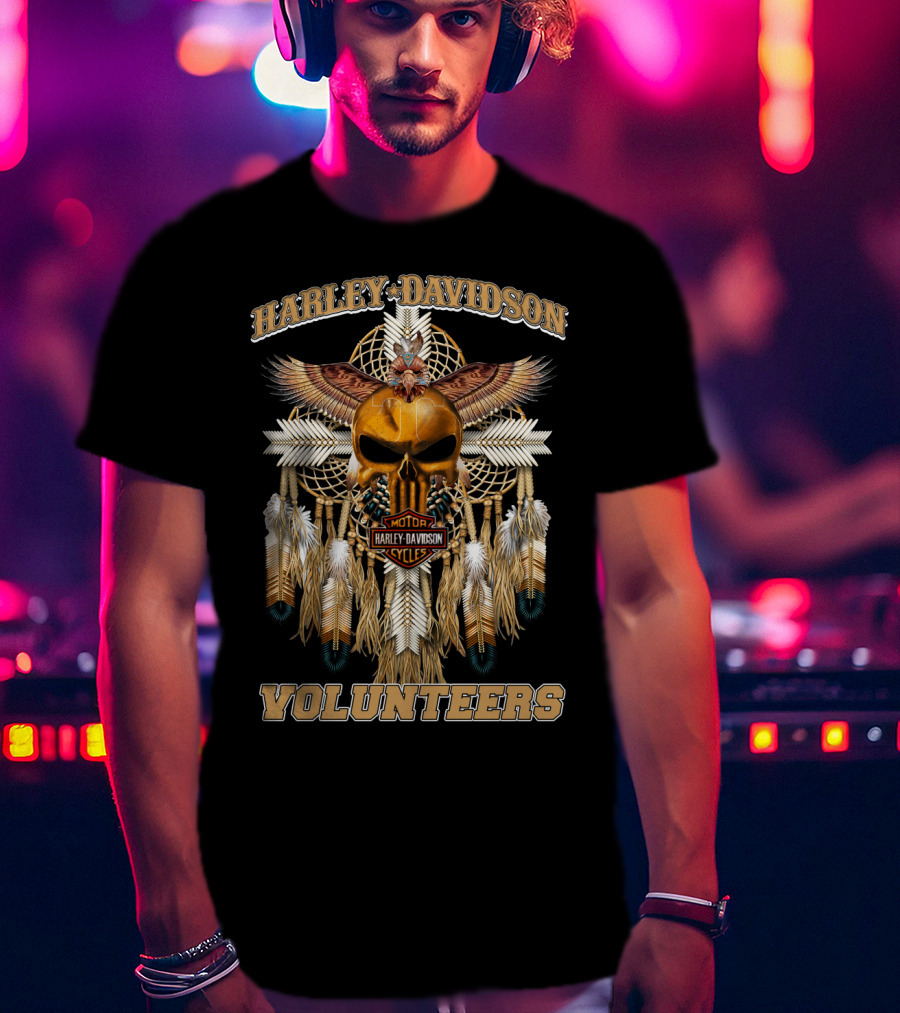 Harley Davidson Volunteers Dreamcatcher Skull Feathers T-Shirt