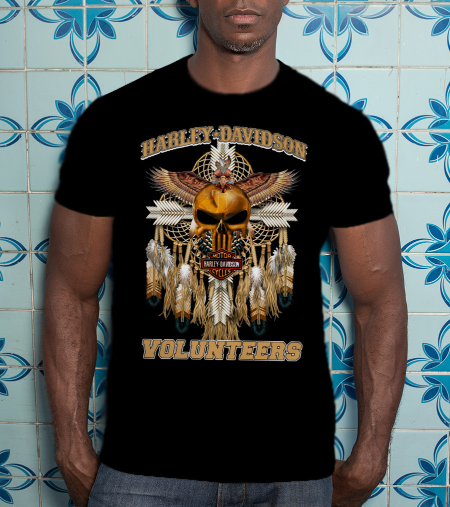 Harley Davidson Volunteers Dreamcatcher Skull Feathers T-Shirt
