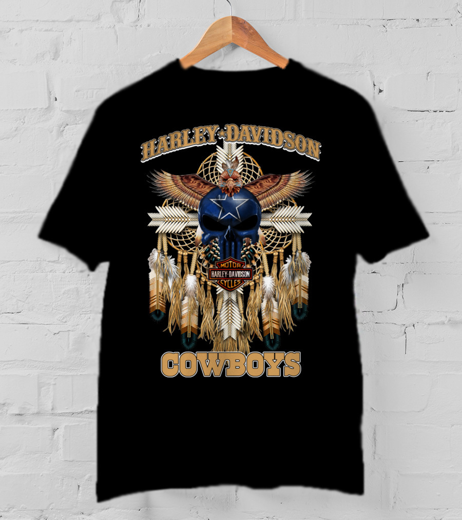 Harley Davidson Motor Cycles Cowboys Dreamcatcher Feathers Eagle Skull Star T-Shirt