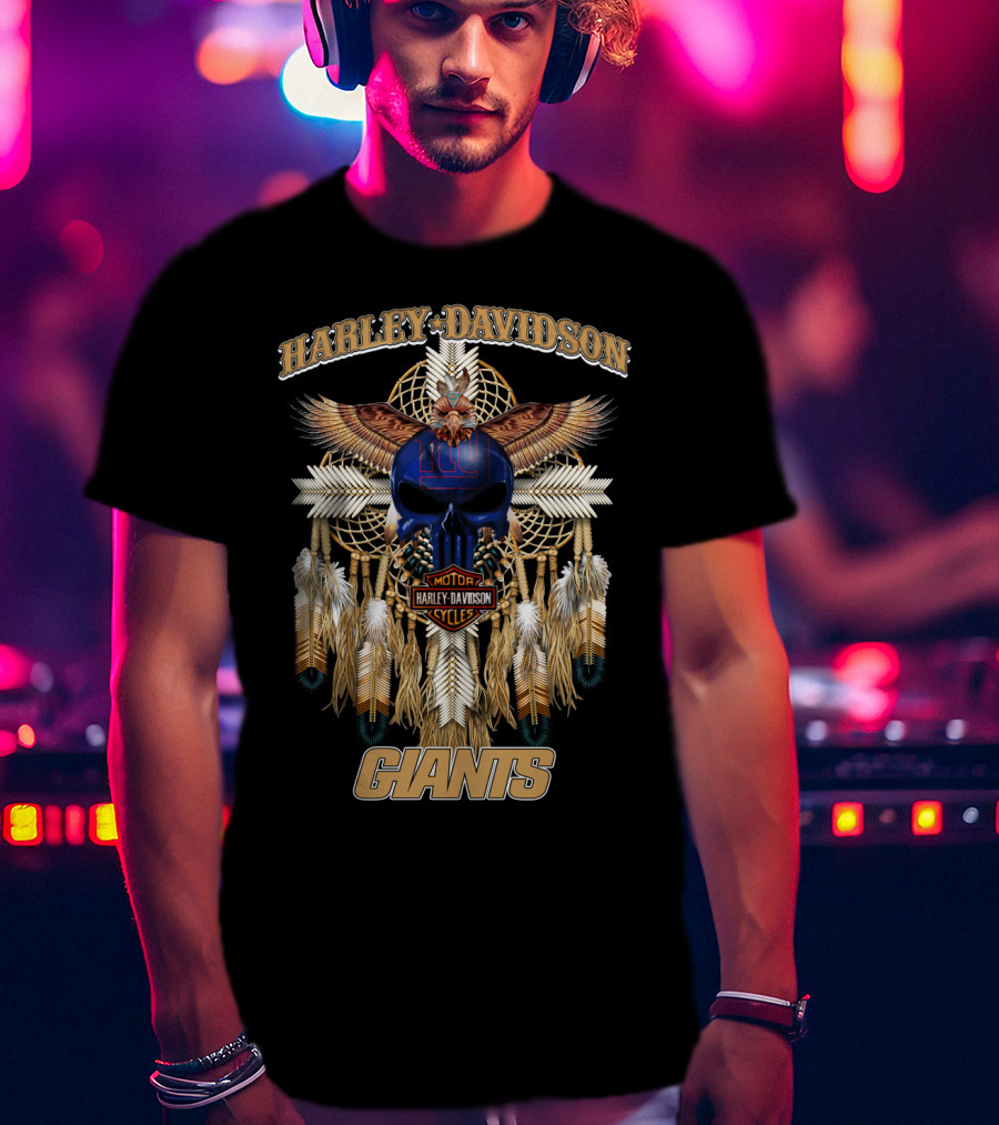 Harley Davidson Motorcycles New York Giants Native American T-Shirt