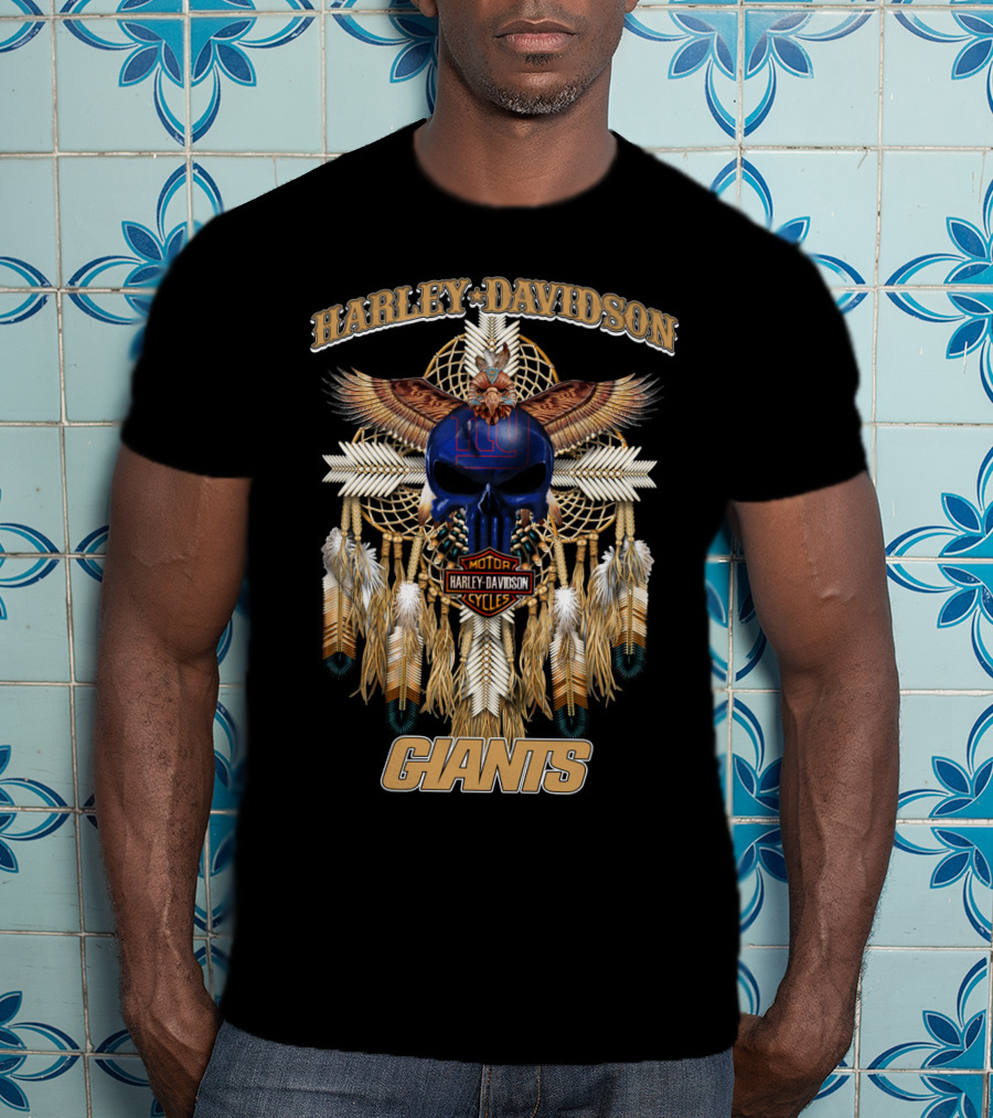 Harley Davidson Motorcycles New York Giants Native American T-Shirt