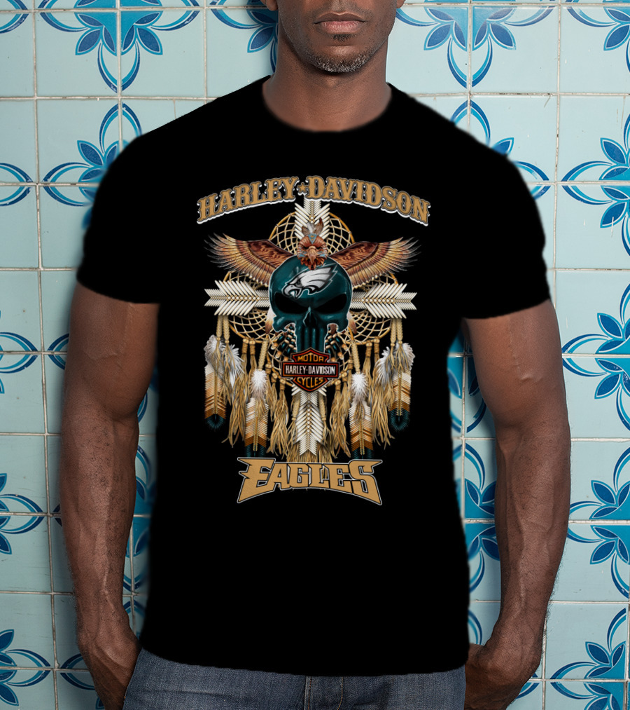 Harley Davidson Motor Cycles Eagles Philadelphia Native Dreamcatcher Feathers T-Shirt