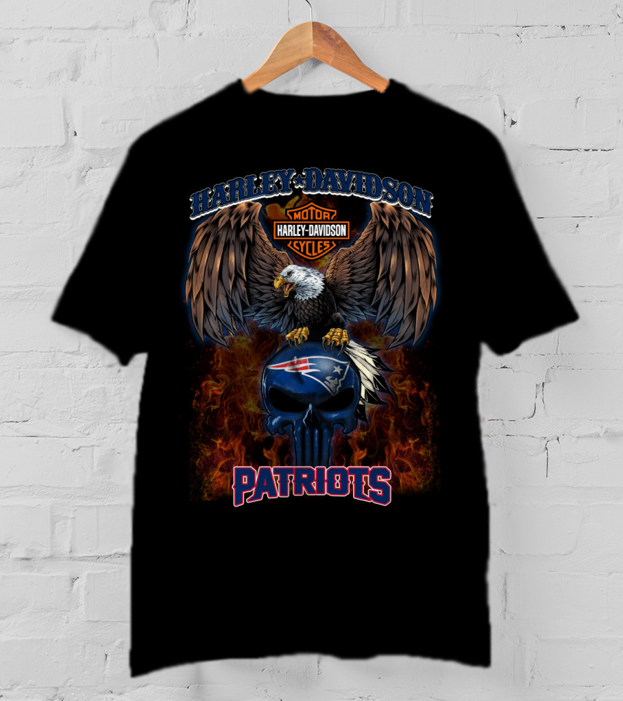 Harley Davidson Motor Cycles Patriots New England Patriots Hd T5M1 Eagle Flame T-Shirt