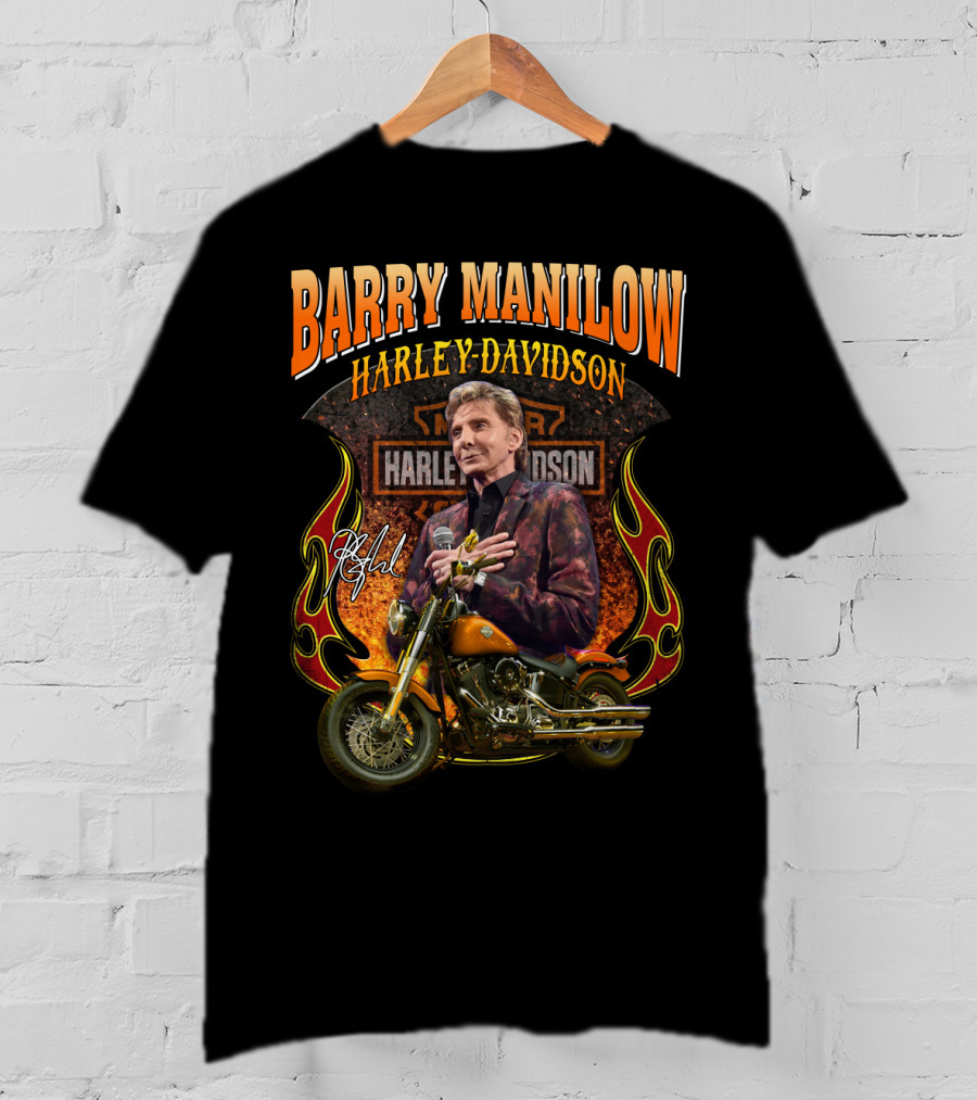 Barry Manilow Harley Davidson Motorcycle Flame T-Shirt