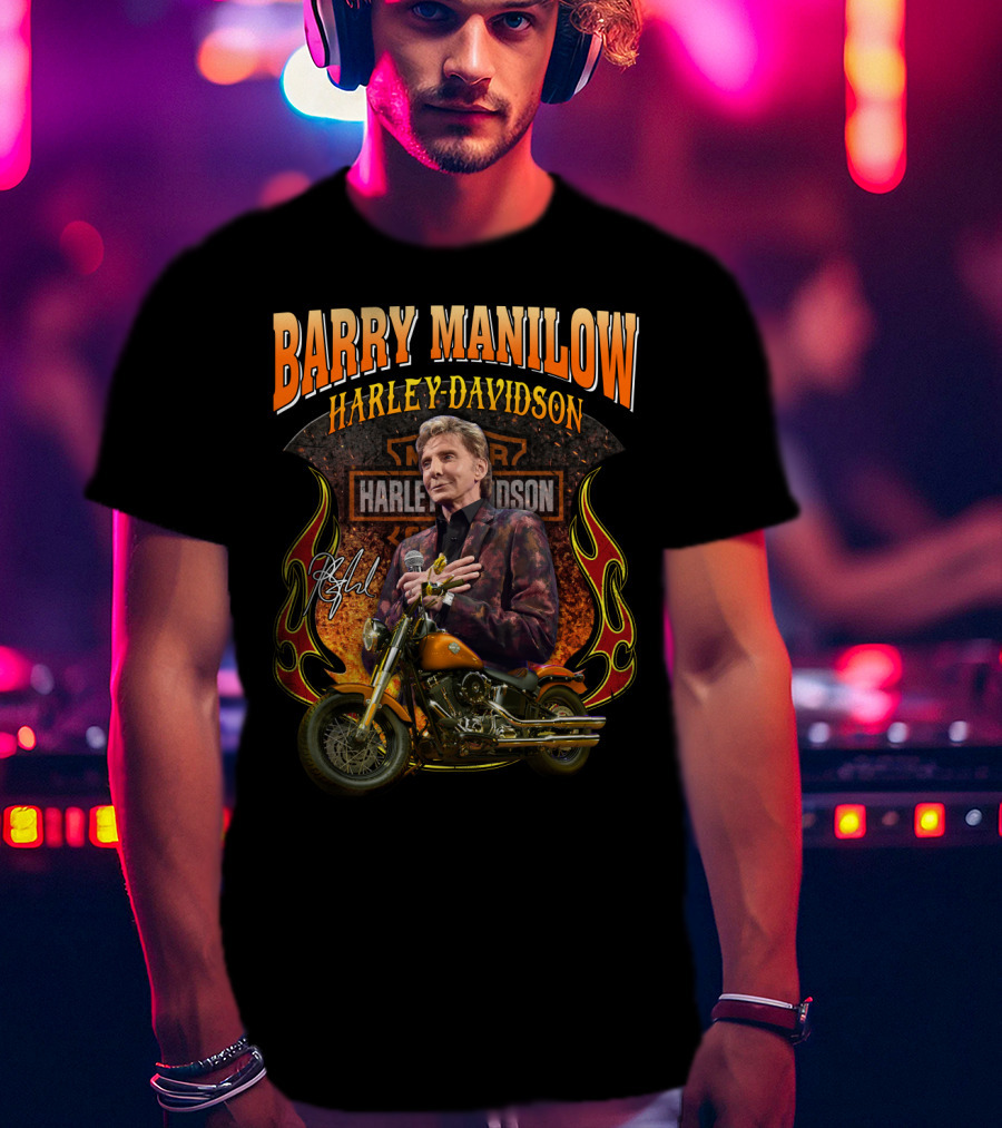 Barry Manilow Harley Davidson Motorcycle Flame T-Shirt