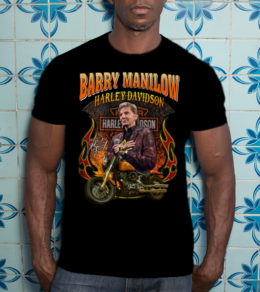 Barry Manilow Harley Davidson Motorcycle Flame T-Shirt