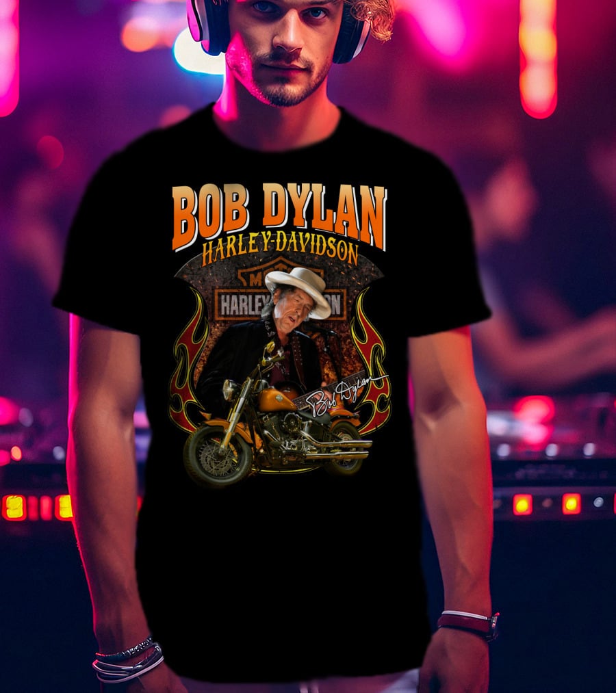 Bob Dylan Harley Davidson Motorcycle Flames T-Shirt