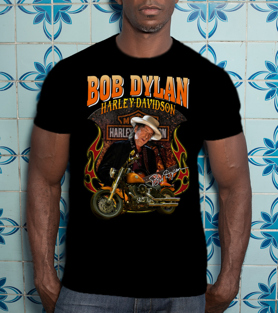 Bob Dylan Harley Davidson Motorcycle Flames T-Shirt