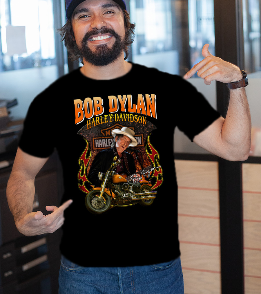 Bob Dylan Harley Davidson Motorcycle Flames T-Shirt