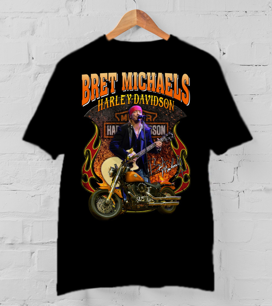 Bret Michaels Harley Davidson Motorcycle Concert Performance Signature T-Shirt