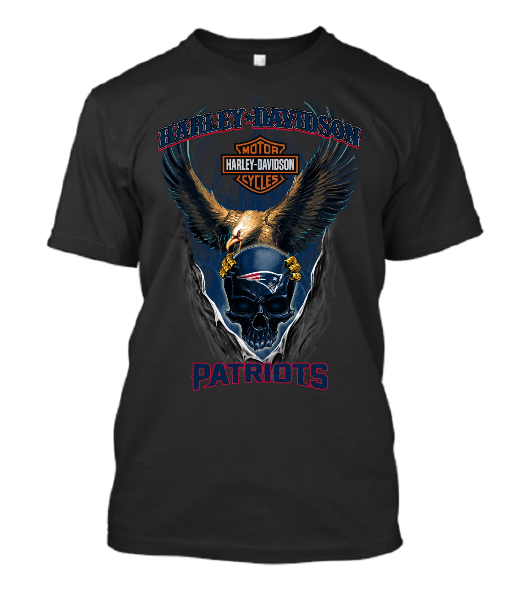 Harley Davidson Motorcycles New England Patriots Skull Eagle T-Shirt